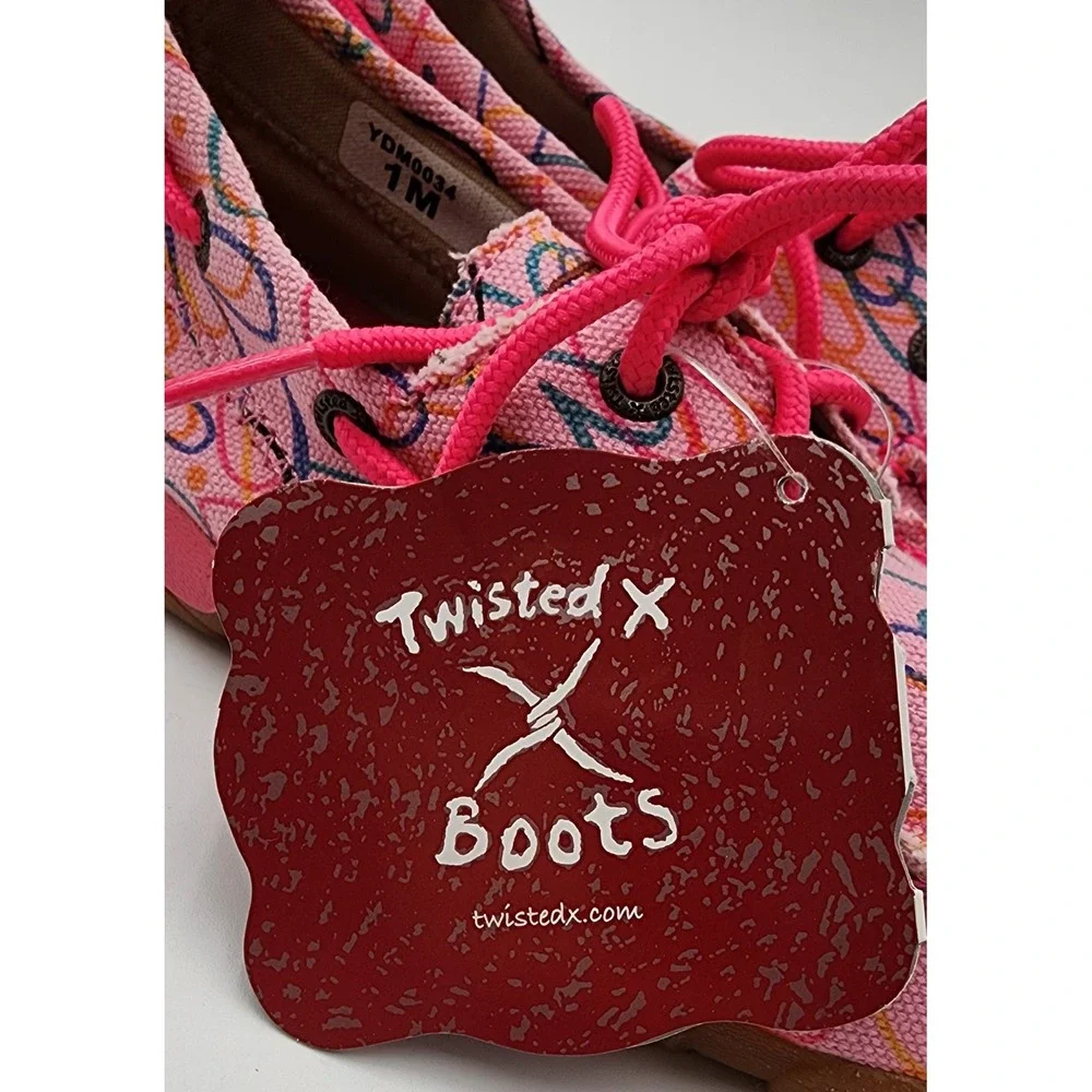 Twisted X Pink Canvas Boots Loafers Kids 1M Heart Print NWT YDM0034 EXC